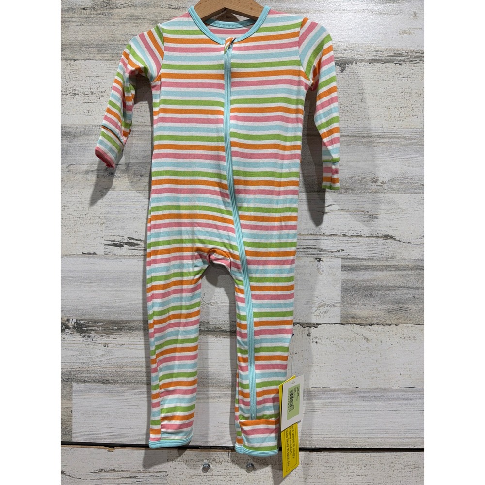 Kickee Pants Coverall Girls 18-24M Beach Day Stripe Bamboo Pajama‎ NWT